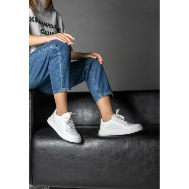 Легкие белые кеды на шнуровке VM-Villomi Кожа/Перфорация Украина р.36 (vm-em09)