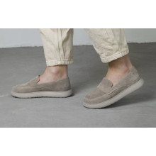 Туфли бежевые на широкую ножку VM-Villomi  Натуральная замша/кожа р.35 (07901b)